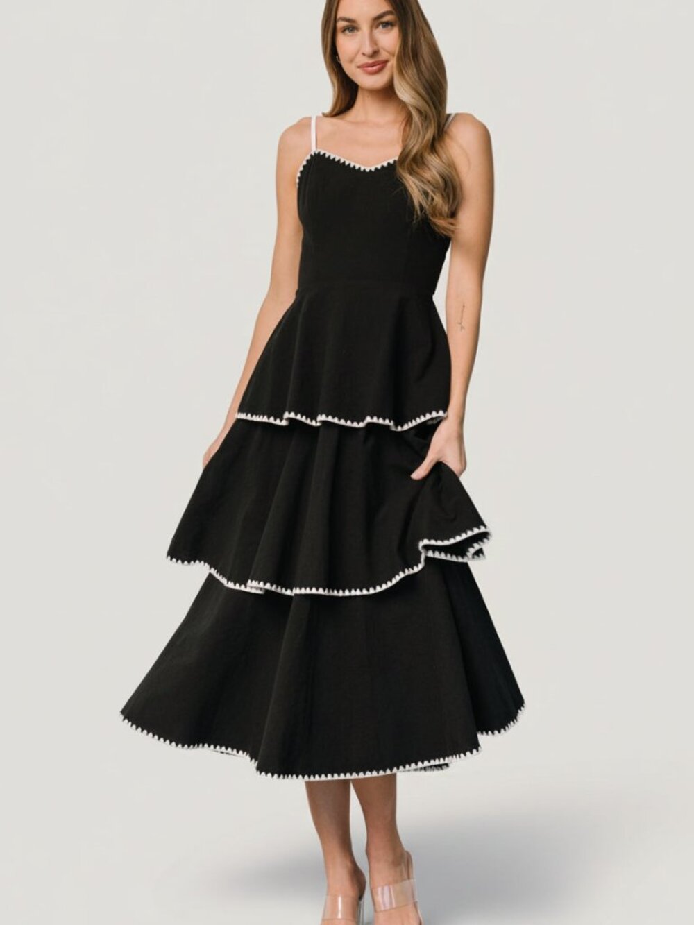 Baltic Born Odette Tiered Dress | Black + White Size XLXL